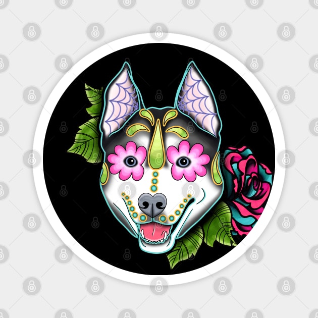 Husky - Malamute - Day of the Dead Sugar Skull Dog Magnet by prettyinink